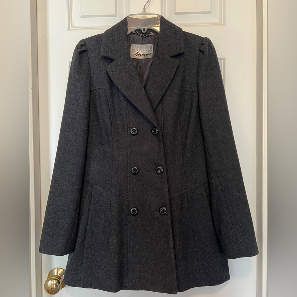 Guess Charcoal Double-Breasted Pea Coat